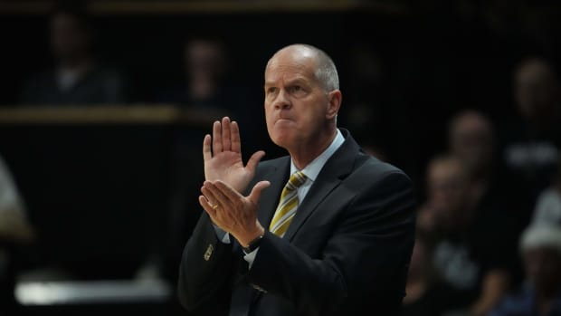 Dec 1, 2022; Boulder, Colorado, USA; Colorado Buffaloes head coach Tad Boyle reacts during the second half against the Arizona State Sun Devils at the CU Events Center